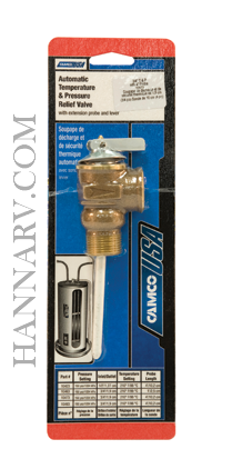 Camco 10423 Temperature and Pressure Relief Valve - 1/2 Inch Valve with 4 Inch Probe